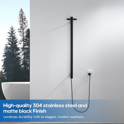 Decaura Wall Mounted Heated Towel Rail Vertical Black Round 304 Stainless Steel