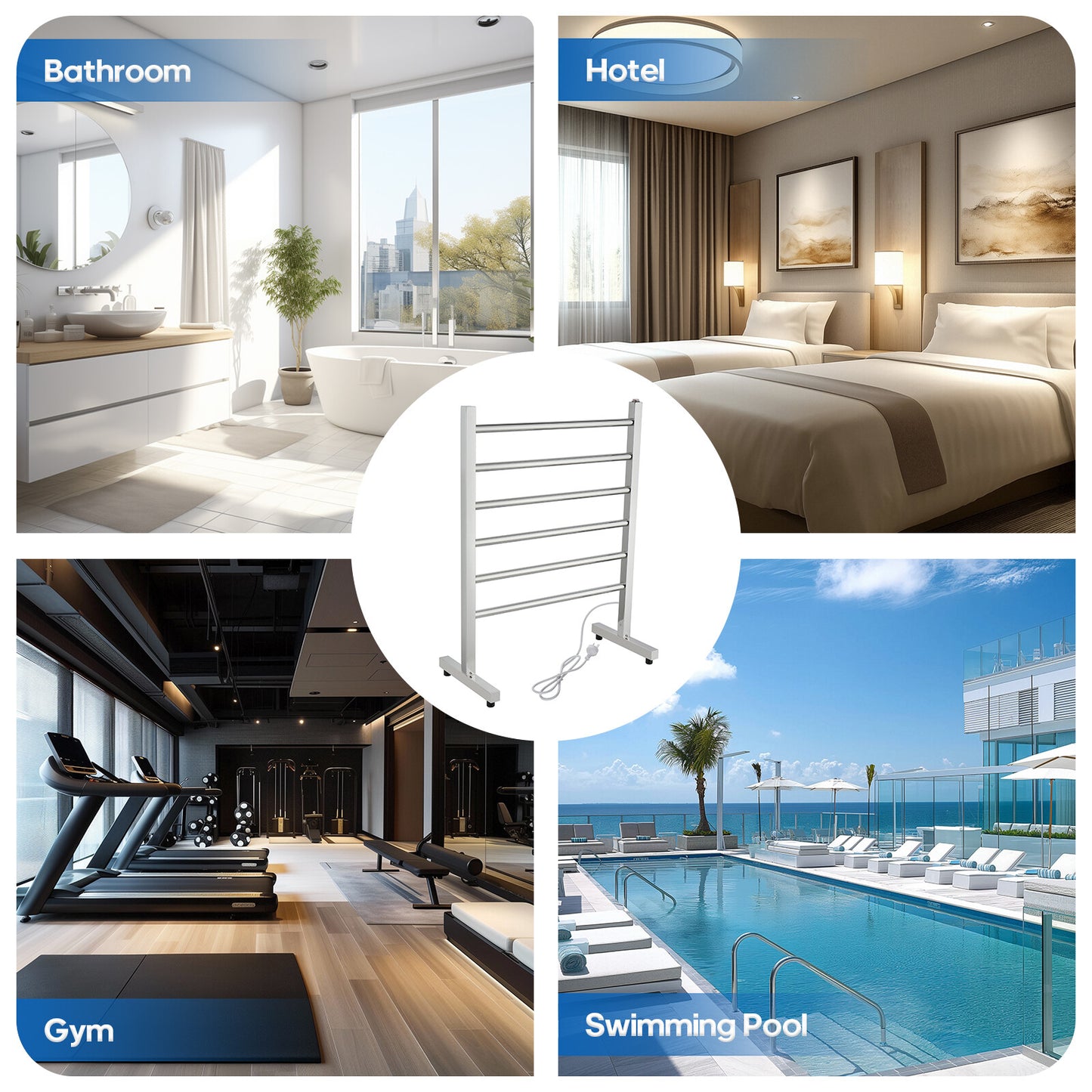 Decaura Heated Towel Rail Rack 304 Stainless Steel Freestanding/Wall Mounted