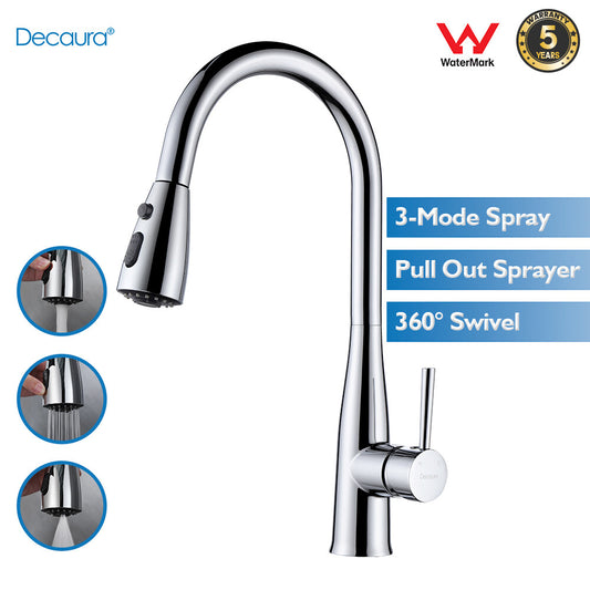 Decaura Tall Kitchen Tap Sink Mixer Laundry Faucet Pull Out Chrome 3-Mode Spray