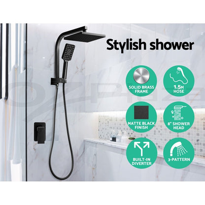 Cefito Shower Head Set 8" Rain Shower Head Handheld Wall Mixer Tap Brass Black