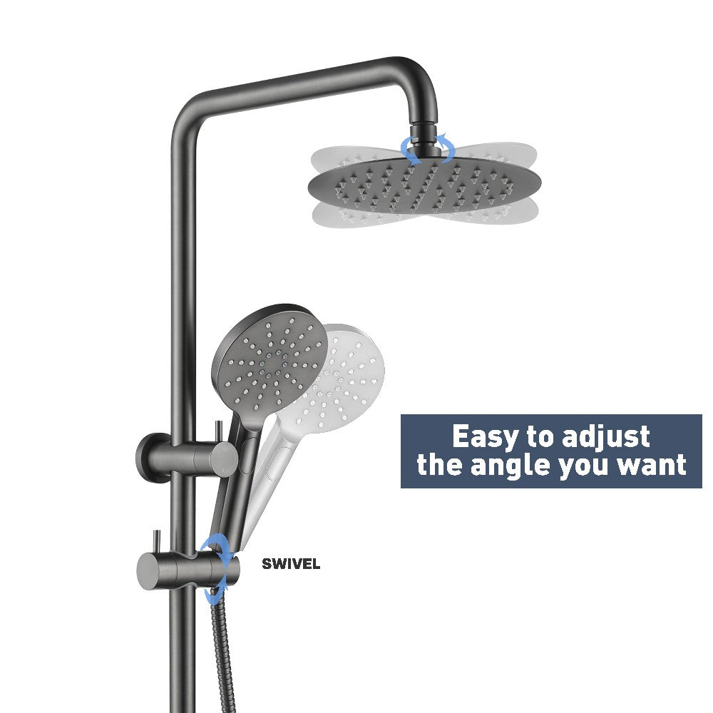 Decaura Bathroom Rain Shower Head Set Round Gooseneck Shower Arm Gunmetal Grey