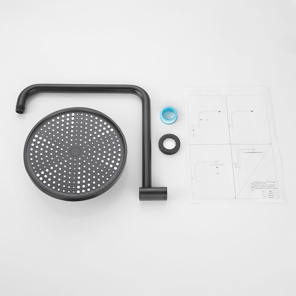 Decaura Bathroom Rain Shower Head Set Round Gooseneck Shower Arm Gunmetal Grey