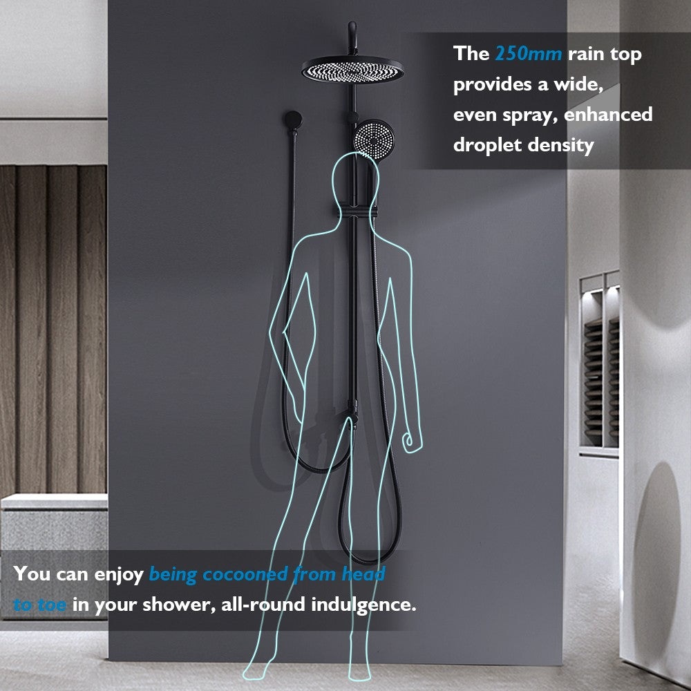 Decaura 10" Shower Head Set Black Separate Water Inlet Wall Tapware Shower Taps