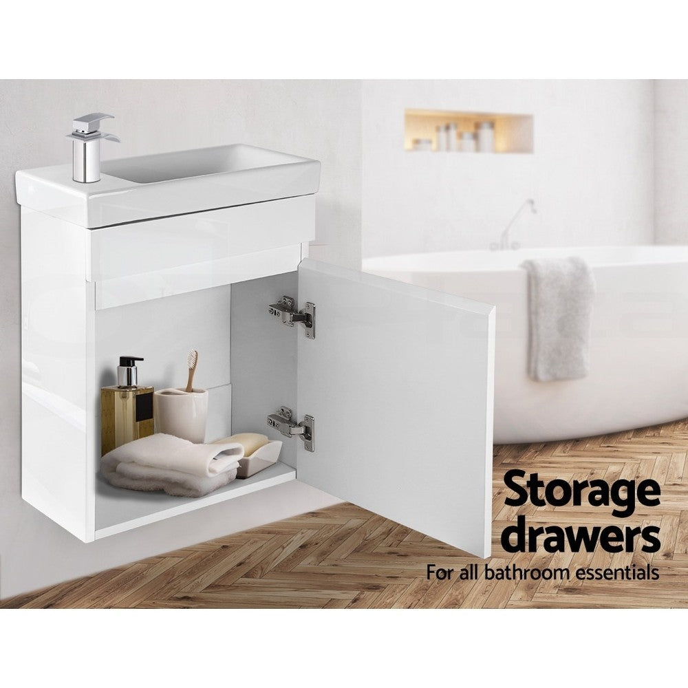 Cefito Vanity Unit 400mm Basin Bathroom Cabinet Storage Wall Hung Sink White