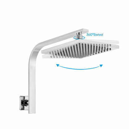 Decaura 8" Rain Shower Head and Gooseneck Shower Arm Square Chrome Wall Mount