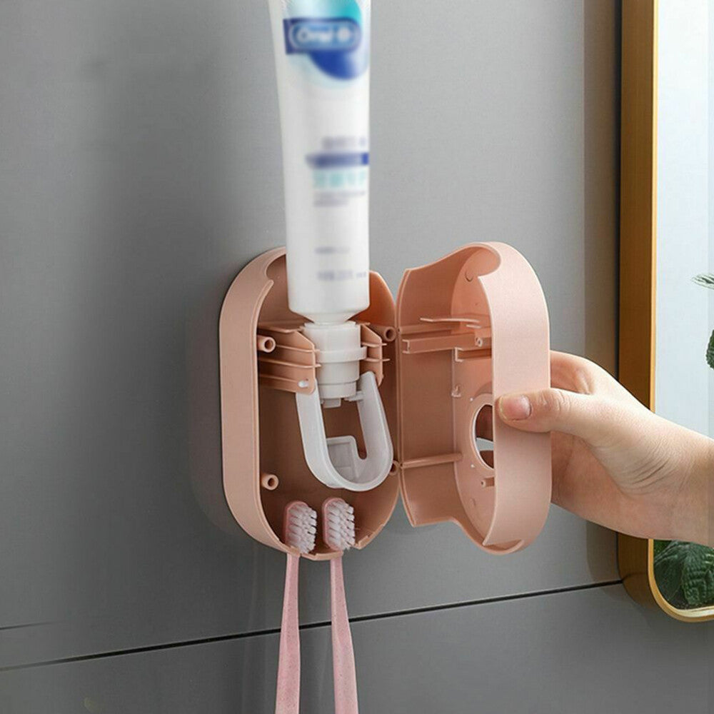 Toothbrush Holder Automatic Toothpaste Dispenser Bathroom Wall-mounted Rack NEW