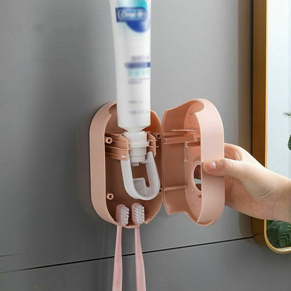 Toothbrush Holder Automatic Toothpaste Dispenser Bathroom Wall-mounted Rack NEW