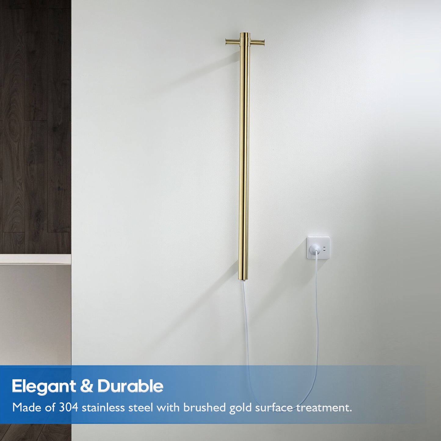 Decaura Wall Mounted Heated Towel Rail Rack Vertical 1 Bar 304 Stainless Steel
