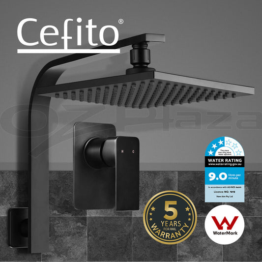 Cefito 8'' Rain Shower Head Mixer Square High Pressure Wall Arm Black