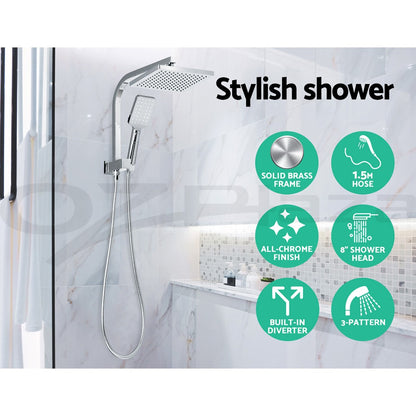 Cefito 8'' Rain Shower Head Set Square Handheld High Pressure Wall Chrome