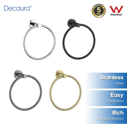 Decaura Bath Round SS304 Hand Towel Ring Rack Rail Holder Hanger Wall Mounted