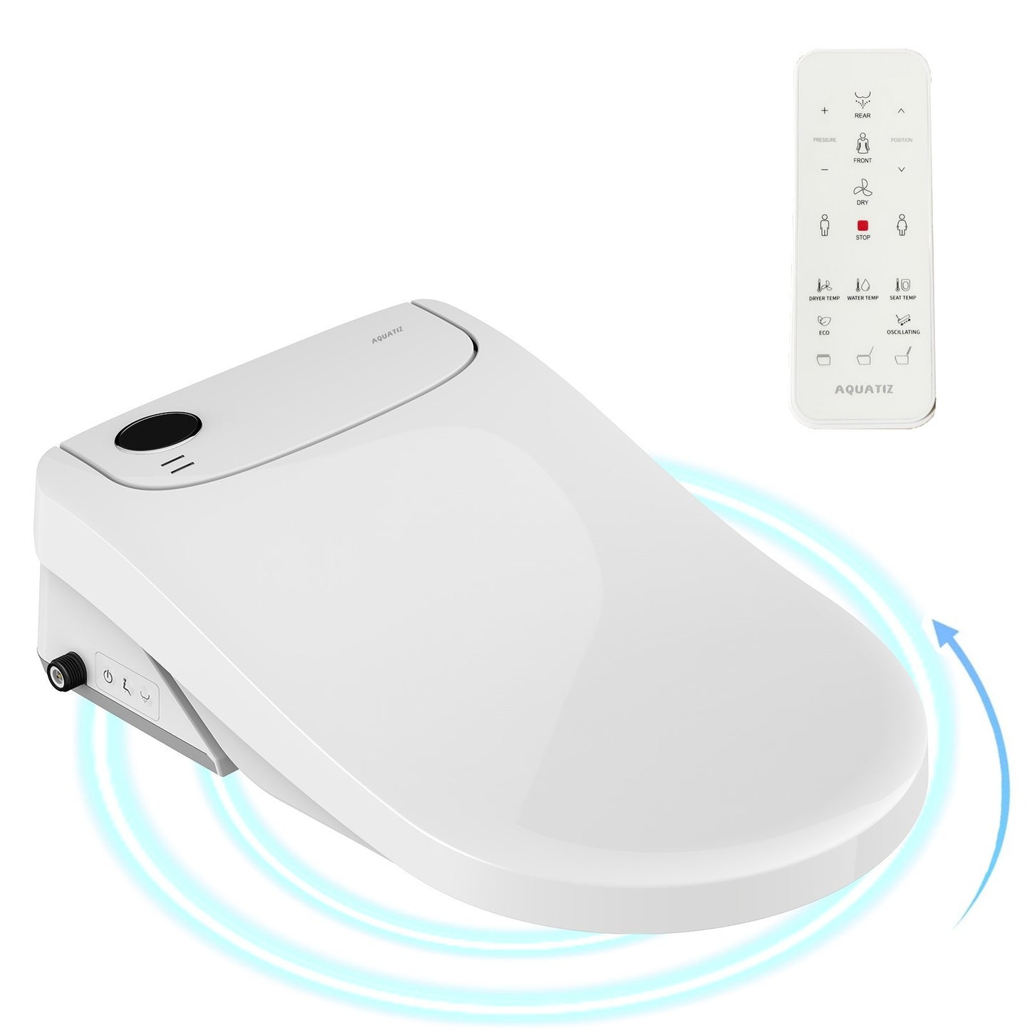 AQUATIZ D-Shaped Smart Bidet Seat, Auto Open/Close Lid, Oscillating Wash