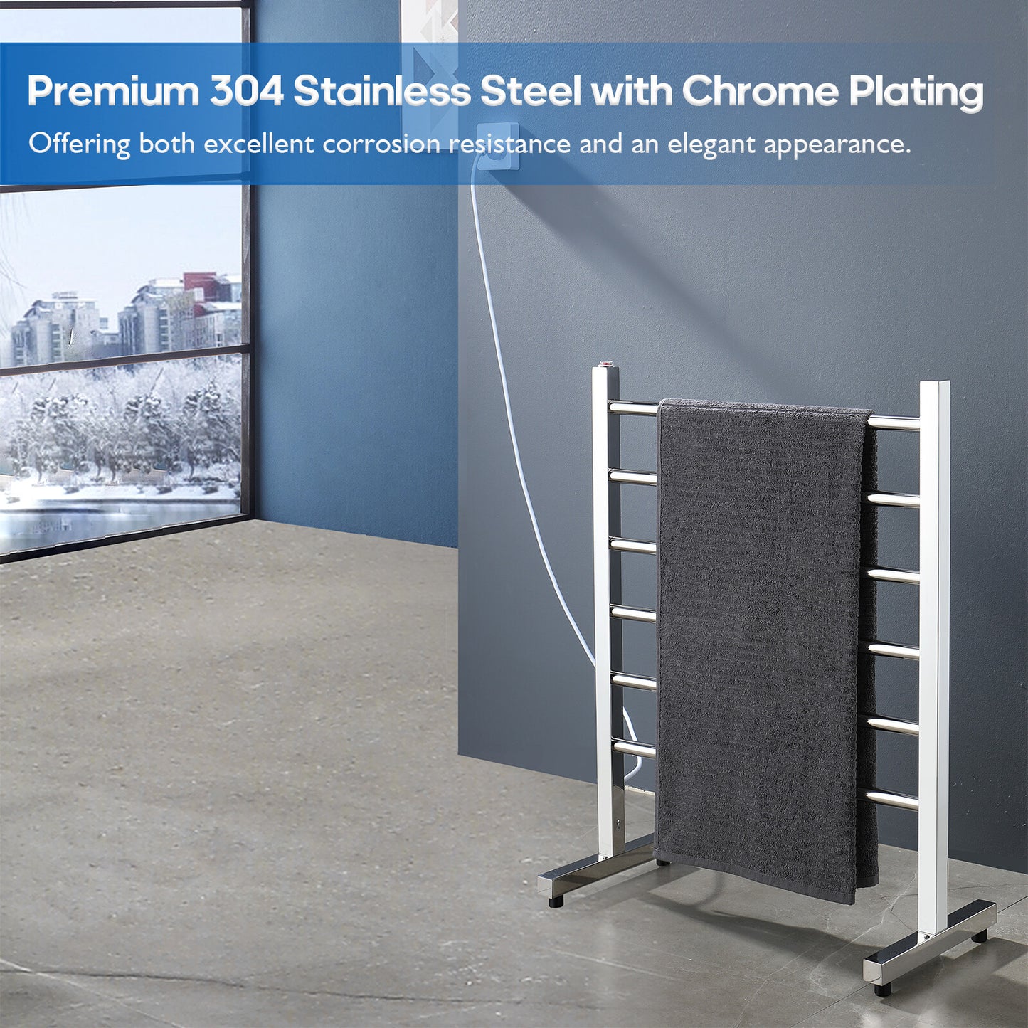 Decaura Heated Towel Rail Rack 304 Stainless Steel Freestanding/Wall Mounted