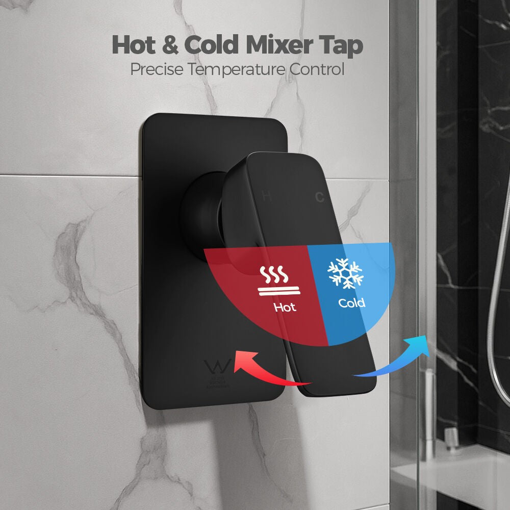 Simplus SS304 Shower Mixer Tap Square Head Bath Tub Wall Mount Watermark Black