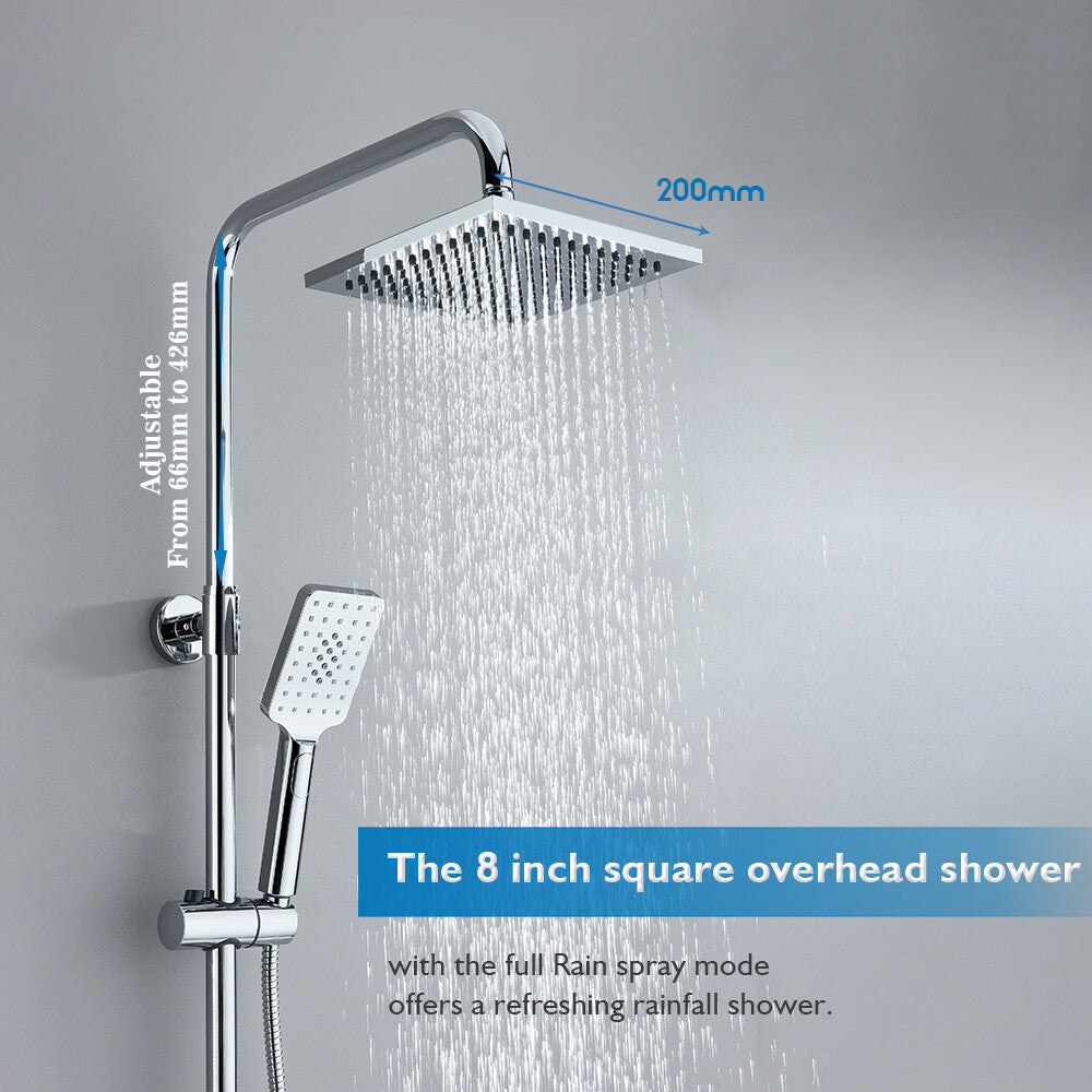 Decaura Shower Head Set 2-Hose Design Square 8" Rain Shower Wall Tapware Chrome