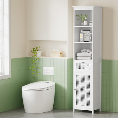 Artiss Bathroom Cabinet Storage 161cm White Rattan Tallboy Toilet Cupboard