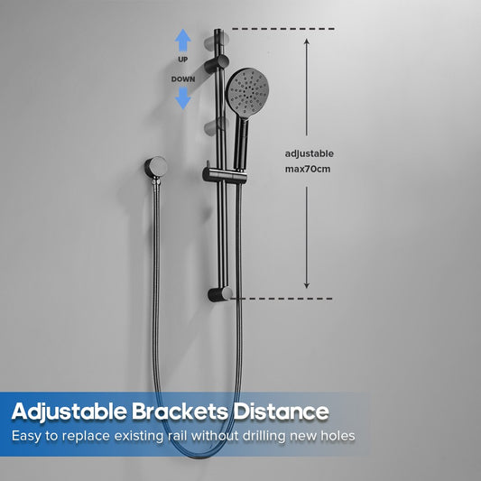 Decaura Brushed Gunmetal Hand Held Shower Head on Sliding Rail Set 3-Mode Spray