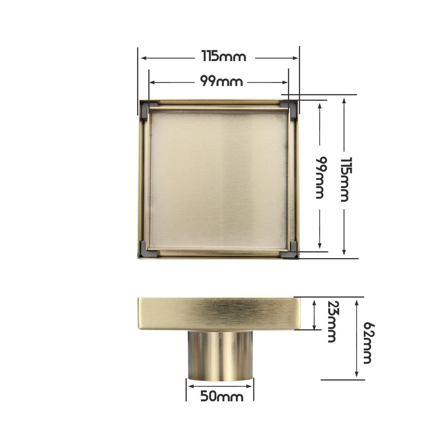 Tile Insert Square Shower Drain Grate 50mm/80mm Waste Outlet Brushed/Gold/Black