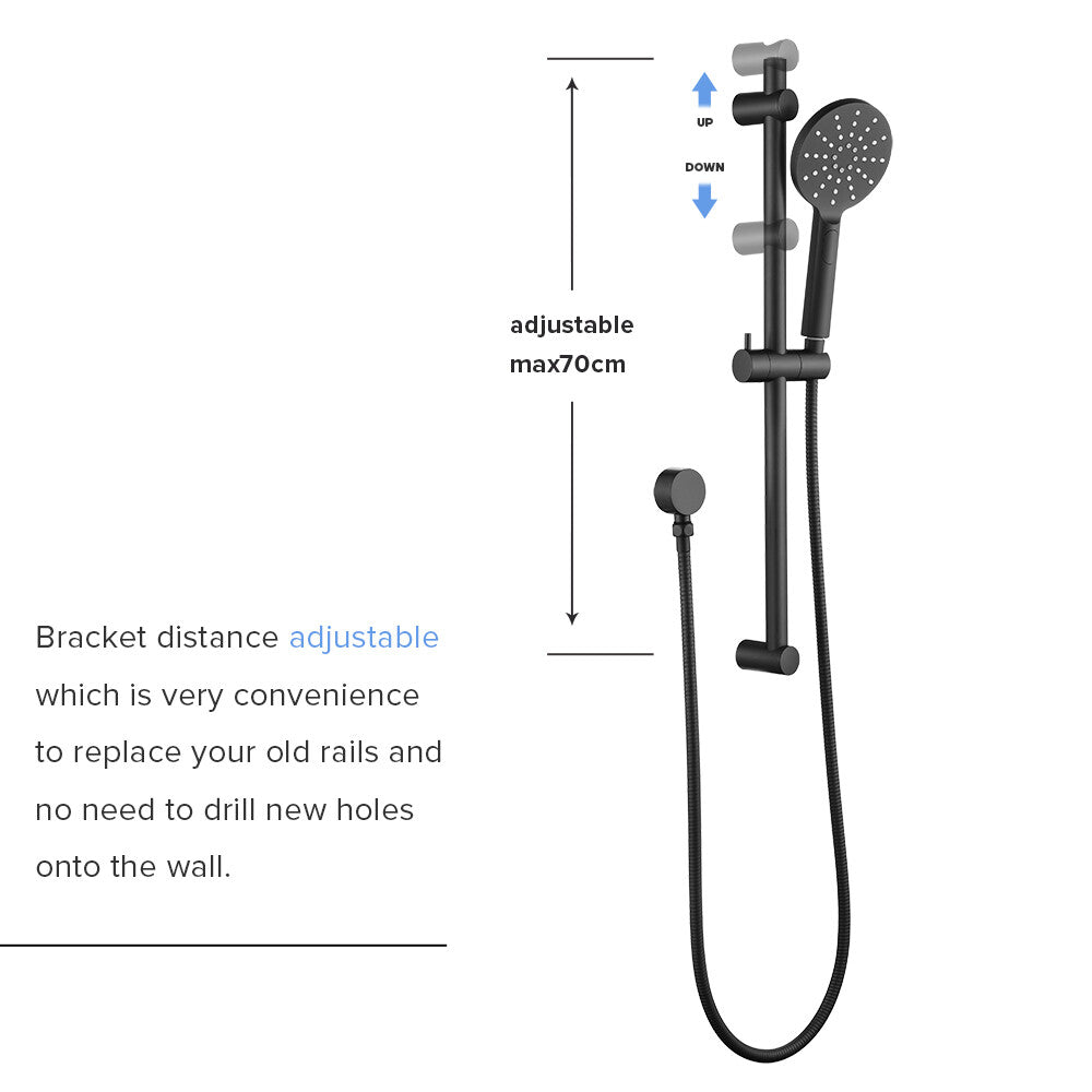 Decaura 3-Mode Hand Held Shower Head on sliding Rail Bar Matte Black Bathroom