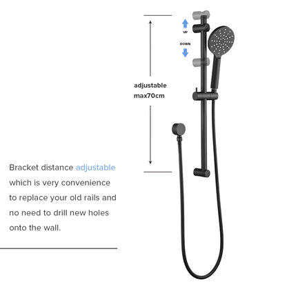 Decaura 3-Mode Hand Held Shower Head on sliding Rail Bar Matte Black Bathroom