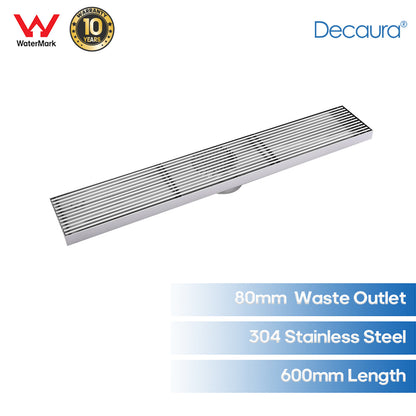 Decaura Shower Drain Grate Strip Linear Floor Waste 600mm Brushed Nickel