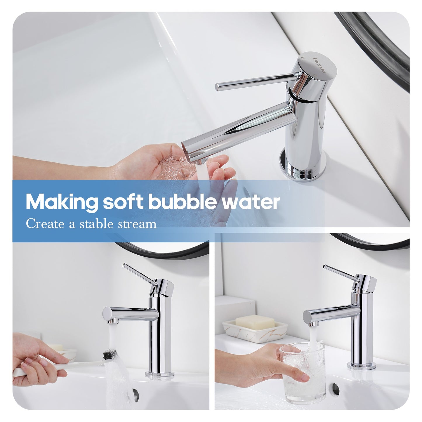 Decaura small Bathroom Basin Mixer Tap Chrome Stainless Steel Lead Free