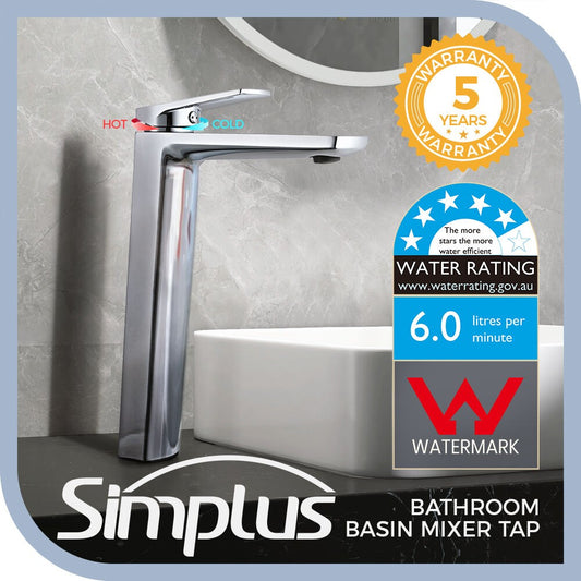 Simpuls Bathroom Vanity Tall Basin Mixer Tap Laundry Sink Brass Faucet Chrome