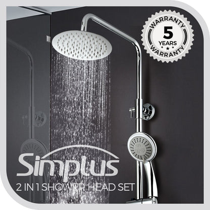 Simplus 8" Rain Shower Head Set Round Gooseneck Shower Arm Wall Mounted Chrome