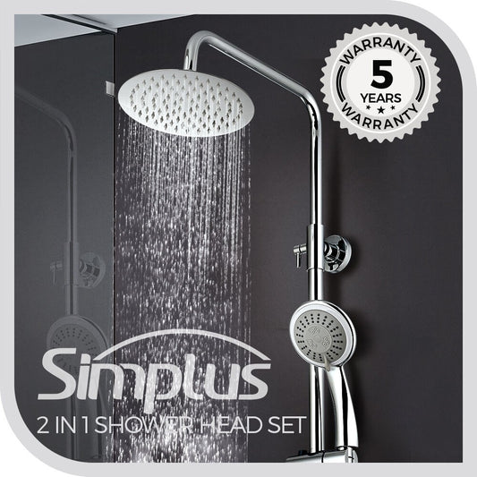 Simplus 8" Rain Shower Head Set Round Gooseneck Shower Arm Wall Mounted Chrome