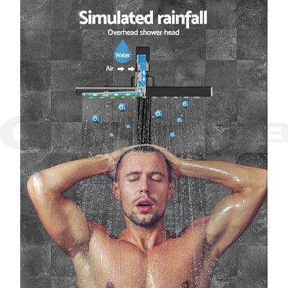 Cefito 8'' Rain Shower Head Set Square High Pressure Wall Arm Black