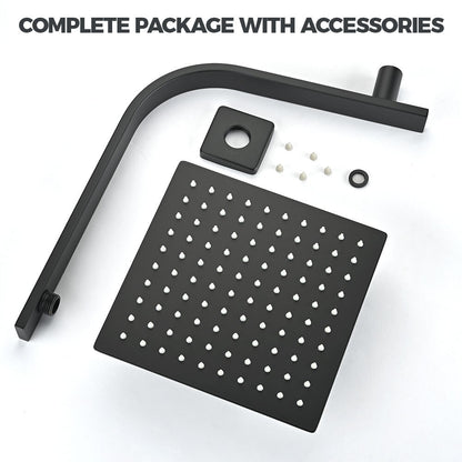 Simplus 8" Rain Shower Head Set Square Gooseneck Shower Arm Wall Mounted Black