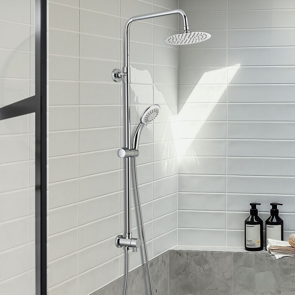 Simplus 8" Rain Shower Head Set Round Gooseneck Shower Arm Wall Mounted Chrome