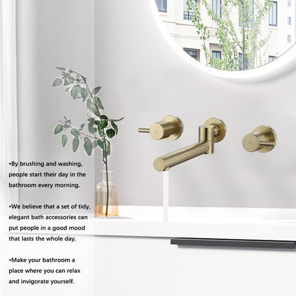 WELS Brushed Gold Swivel Bath Spout and Taps Set Wall Mounted Bathroom
