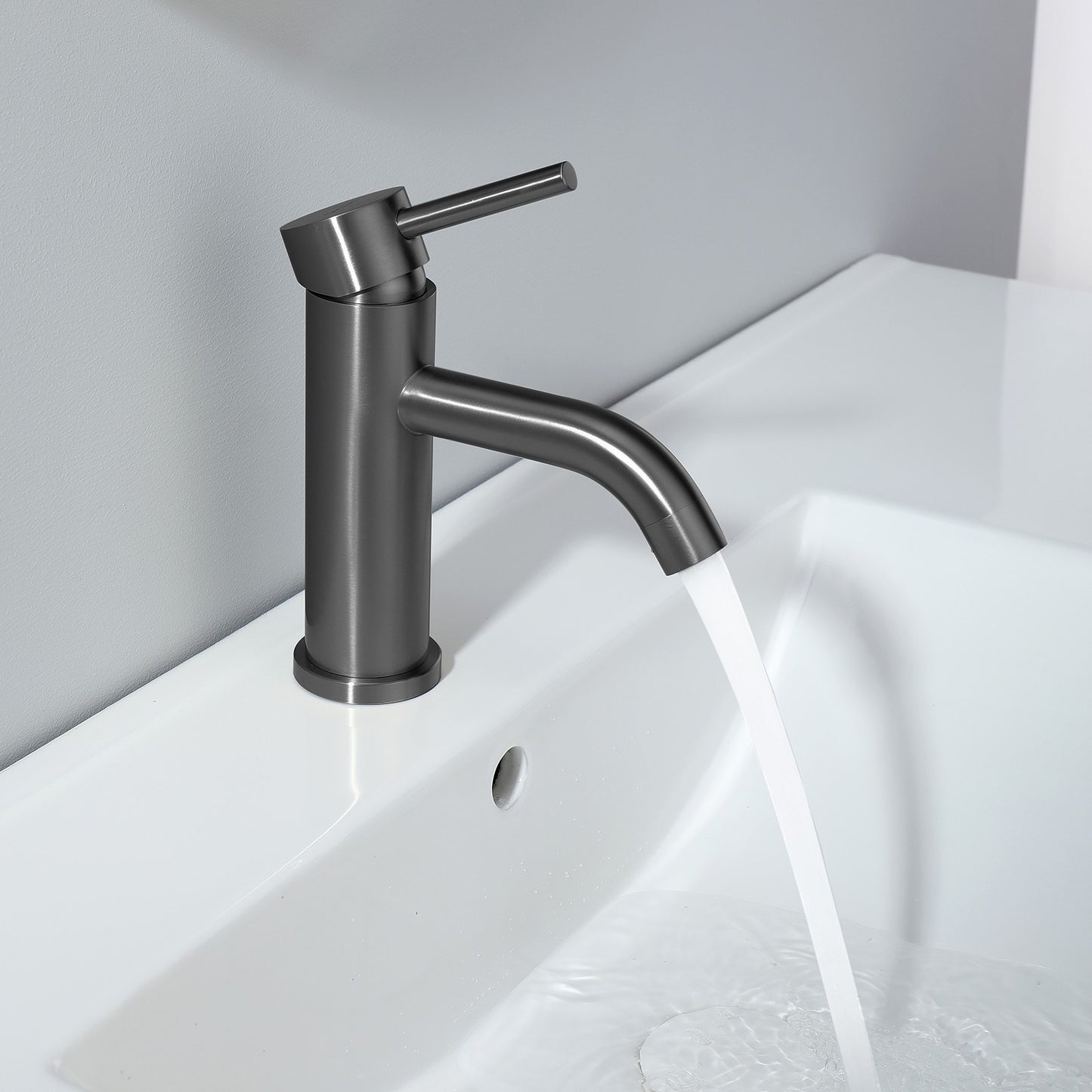 Decaura Bathroom Basin Mixer Tap Brushed Gunmetal Short Vanity Faucet Round
