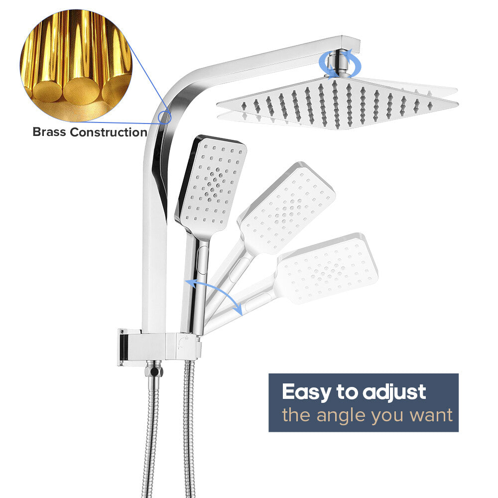Decaura Shower Head Set square chrome 20cm rain shower head gooseneck shower arm