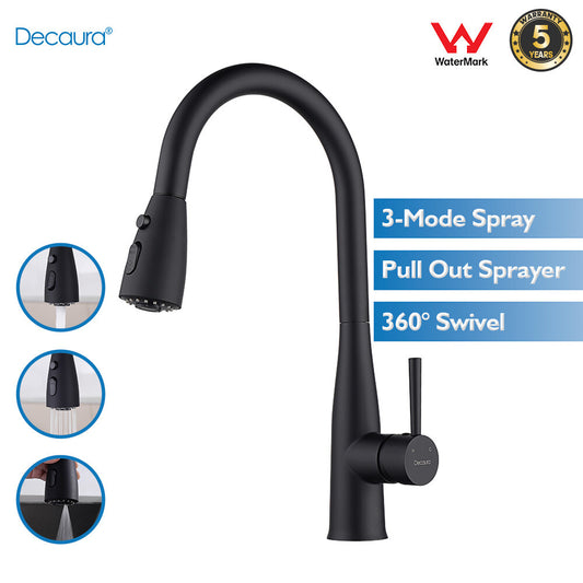 Decaura Kitchen Mixer Tap Pull Out 3-Mode Sprayer Swivel Black Sink Faucet