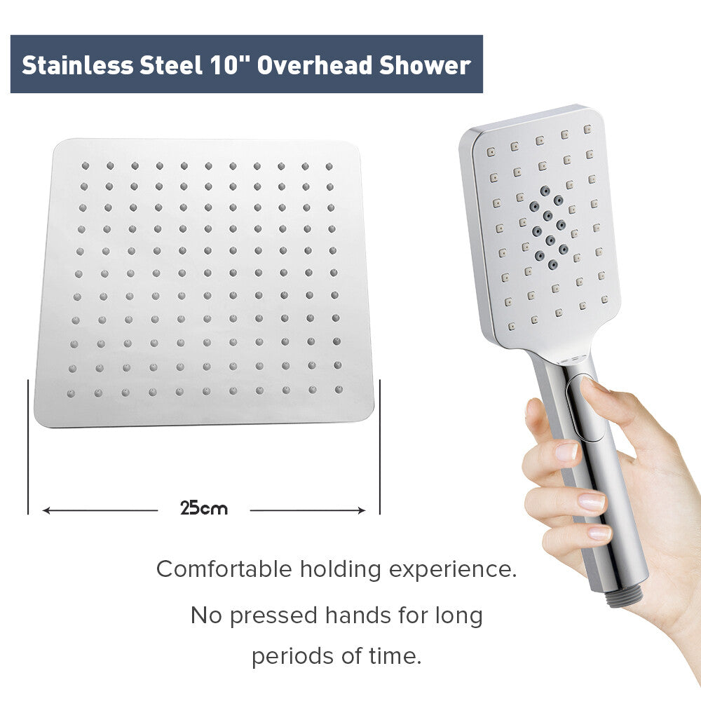 Decaura Square 10" Rain Shower Head Rail Set Dual 2 in 1 Gooseneck Arm Chrome