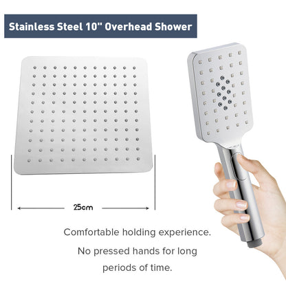 Decaura Square 10" Rain Shower Head Rail Set Dual 2 in 1 Gooseneck Arm Chrome