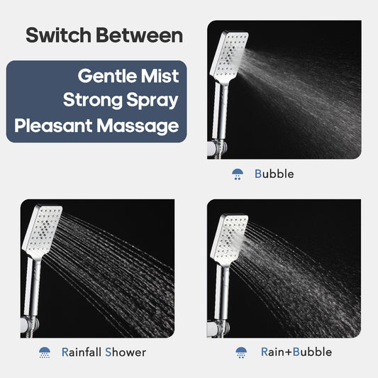 Decaura hand held shower head set 3-mode shower handset square chrome bathroom