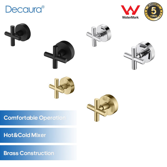 Decaura Cross Handle Shower Taps 1/4 Turn Hot Cold Twin Taps Chrome/Black/Gold