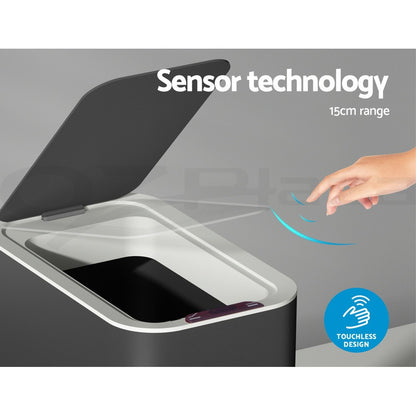 Devanti 9L Motion Sensor Bin Rubbish Automatic Trash Can Kitchen Ash Black