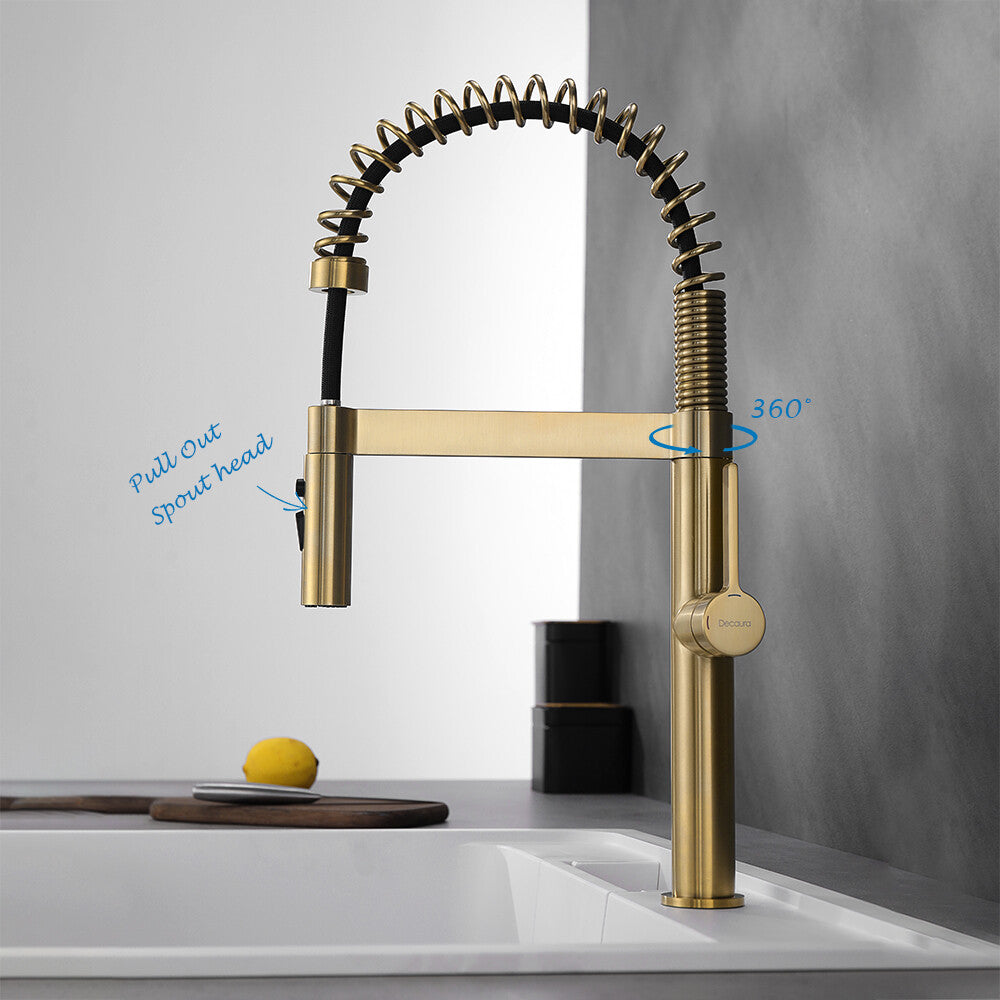Decaura Kitchen Mixer Tap Brushed Gold with Pull Out 3-Mode Metal Sprayer