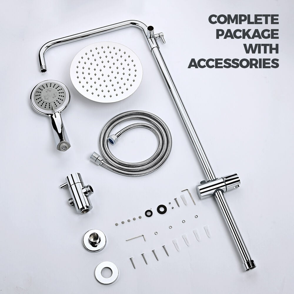 Simplus 8" Rain Shower Head Set Round Gooseneck Shower Arm Wall Mounted Chrome
