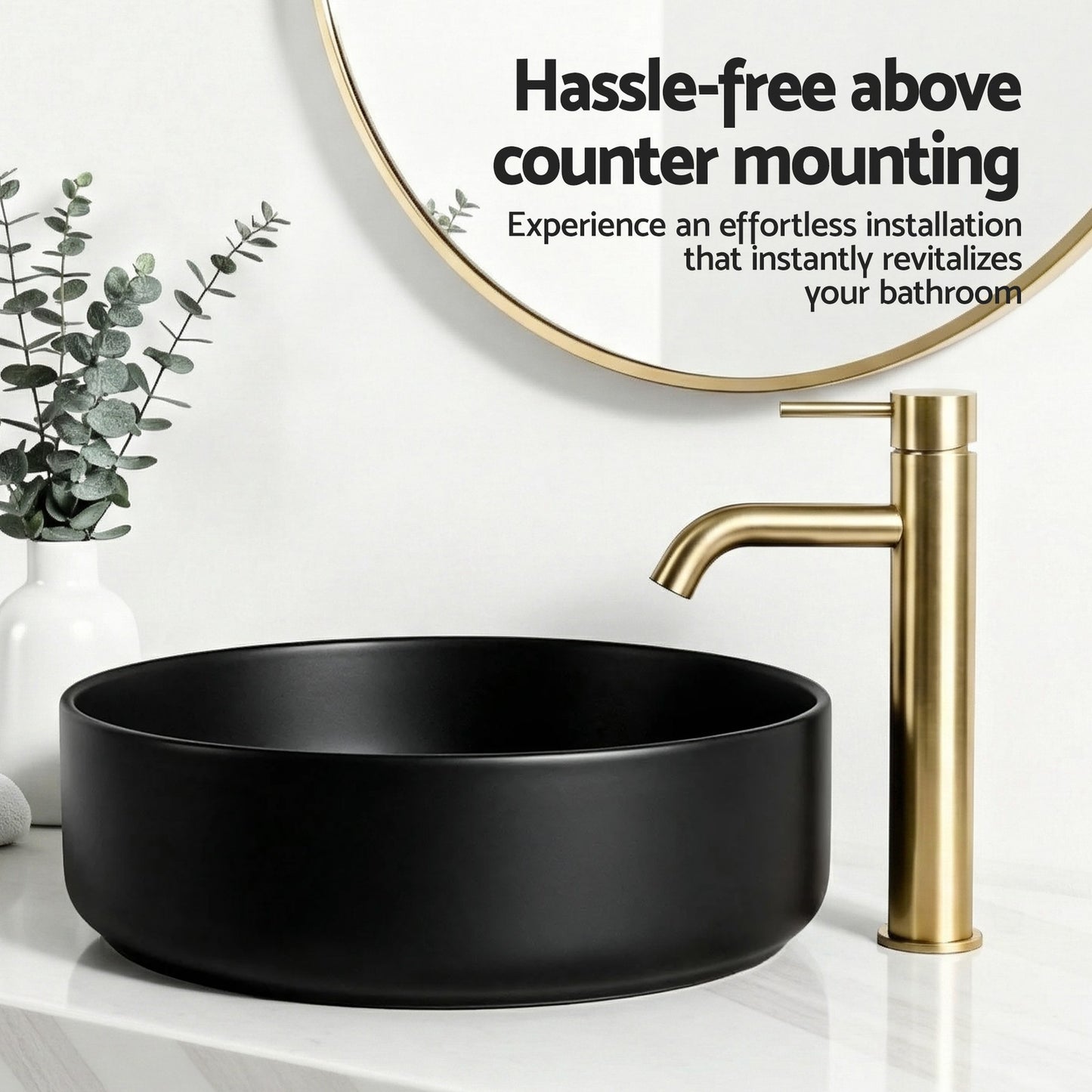 Cefito Bathroom Basin Ceramic Vanity Sink Vessel Bowl Wash Matte Black Round Top