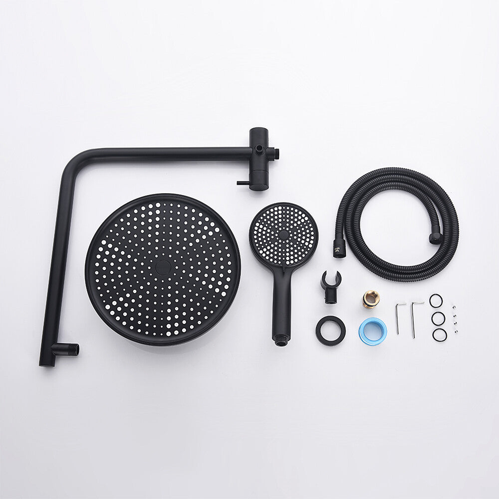 WELS 10 Inch Rain Shower Head Set Gooseneck Round Shower Mixer Tap Cross Handle