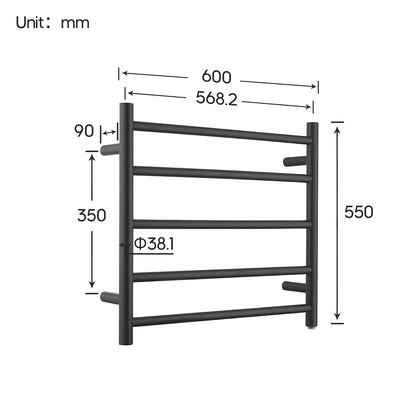 Decaura Wall Mounted Heated Towel Rail Black 5 Rungs 304 Stainless Steel Round