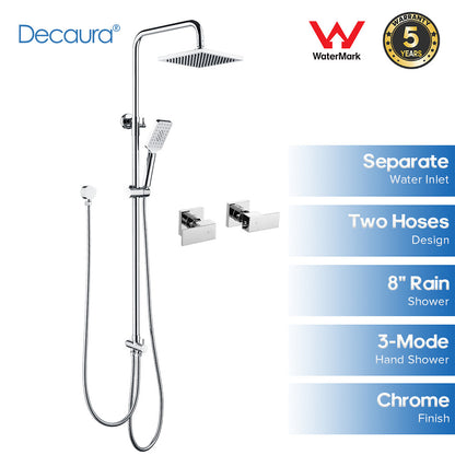 Decaura Shower Head Set 2-Hose Design Square 8" Rain Shower Wall Tapware Chrome