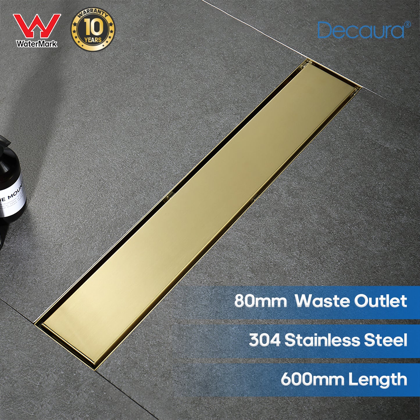 Decaura Shower Grate Drain Bathroom Floor Drain Brushed Gold Tile Insert 304SUS