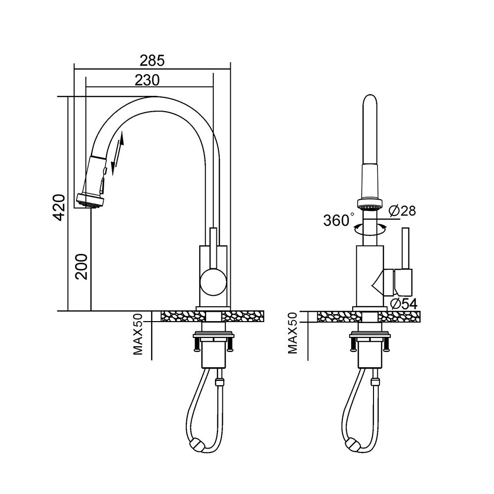 Decaura Kitchen Mixer Tap pull out Brushed Nickel 360° Swivel 2-Mode Spray