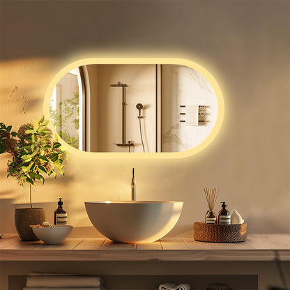 Oval Lighted LED Bathroom Mirror Pill Shaped Anti-Fog Smart Makeup Vanity Mirror